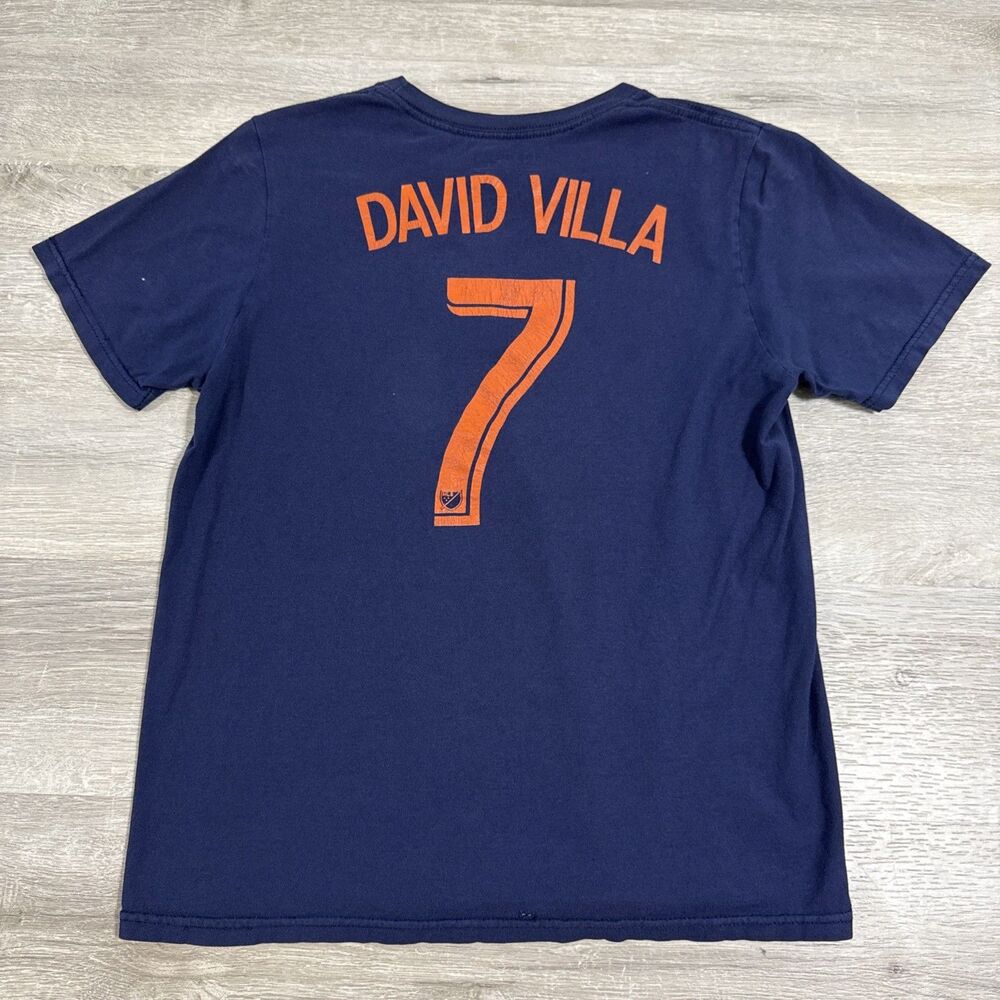 David Villa Shirt New York City FC Soccer Adidas Youth Blue Large Tee